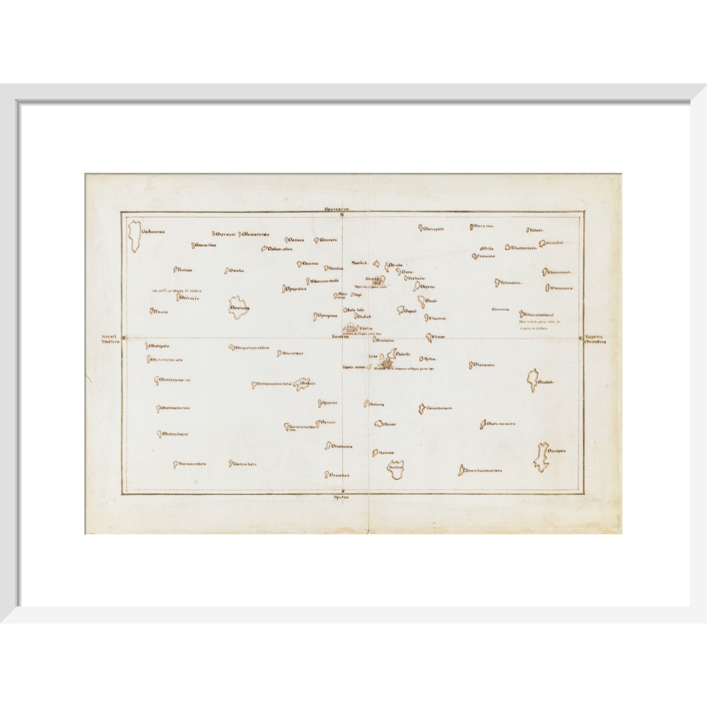 Chart of the Society Islands print in white frame