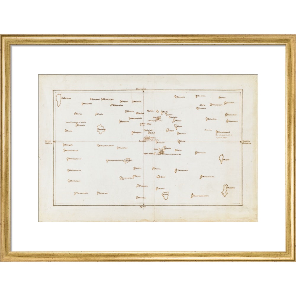 Chart of the Society Islands print in gold frame