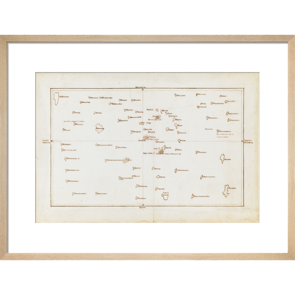 Chart of the Society Islands print in natural frame