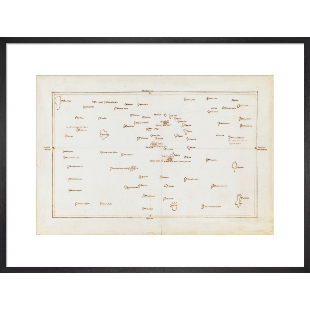 Chart of the Society Islands print in black frame