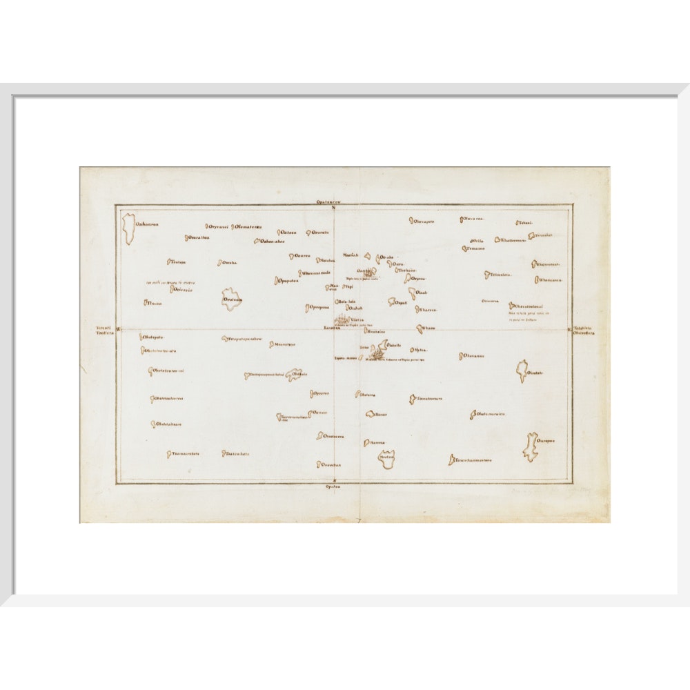 Chart of the Society Islands print in white frame