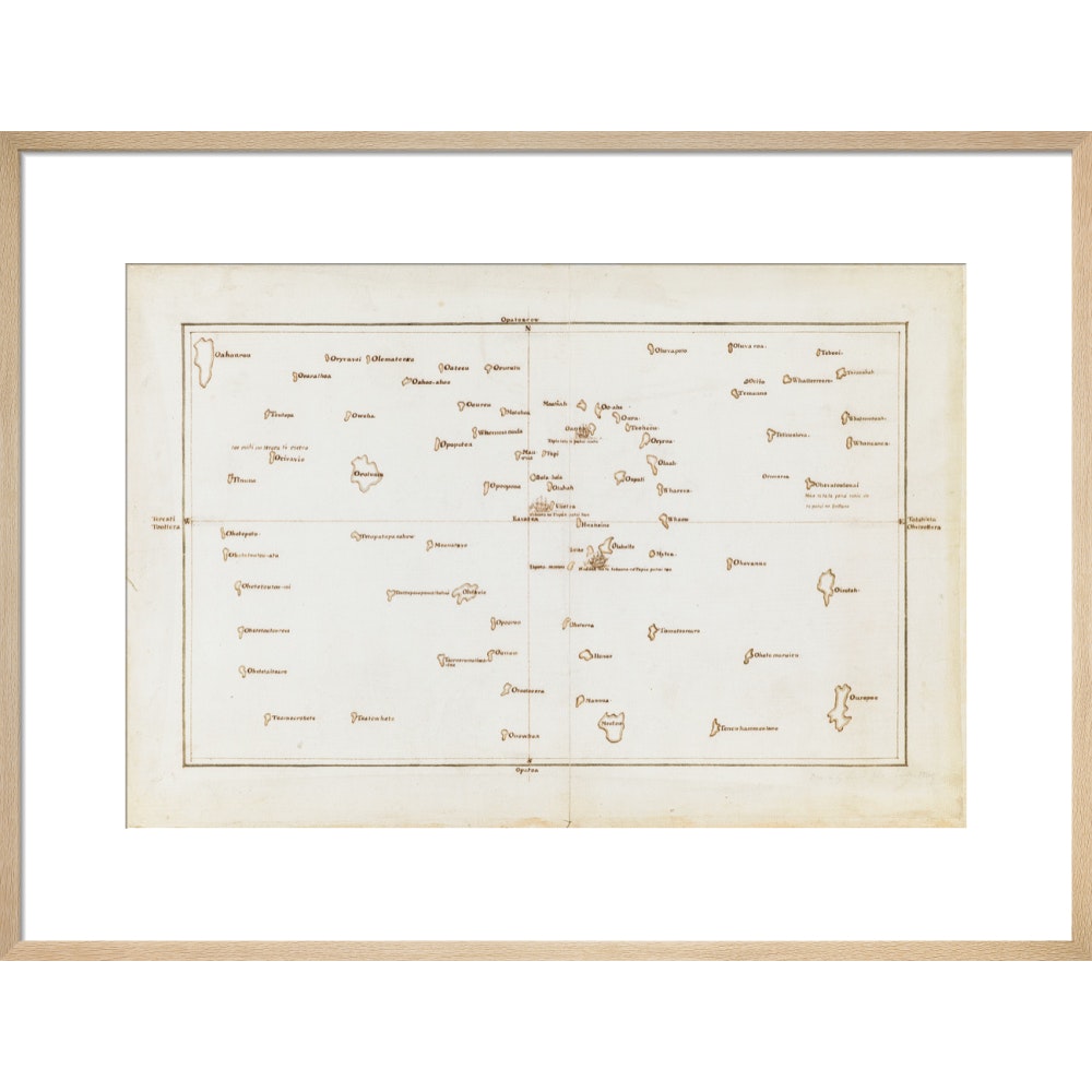 Chart of the Society Islands print in natural frame