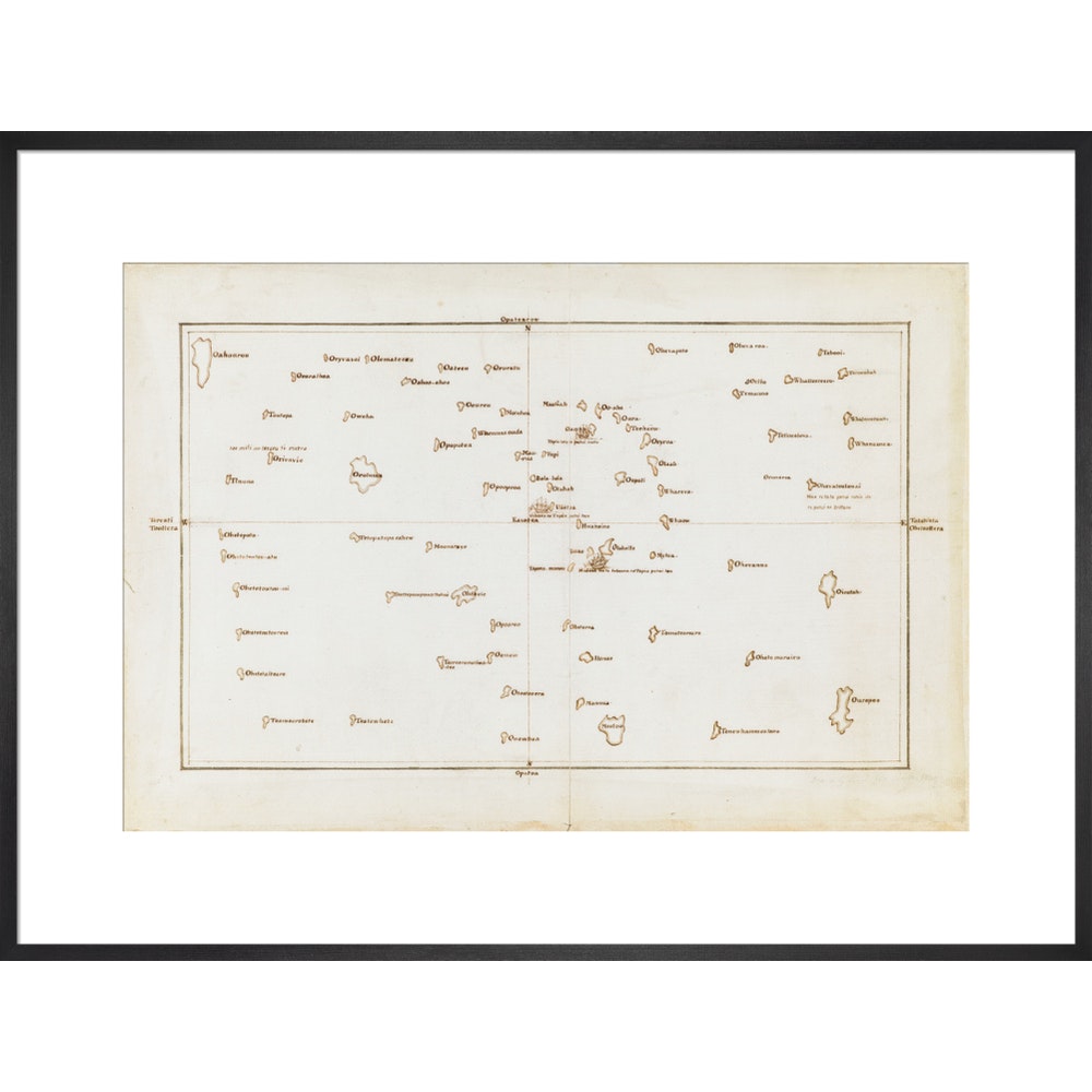 Chart of the Society Islands print in black frame