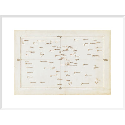 Chart of the Society Islands print in white frame