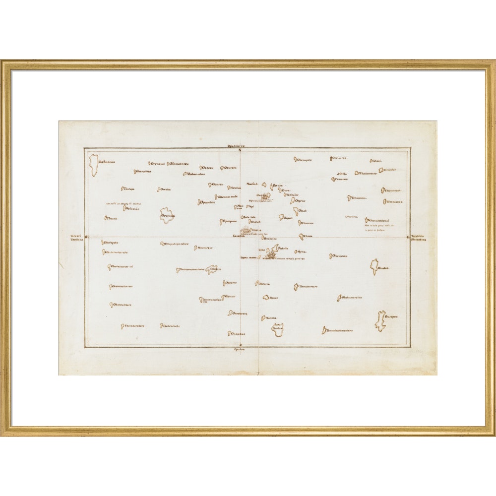 Chart of the Society Islands print in gold frame