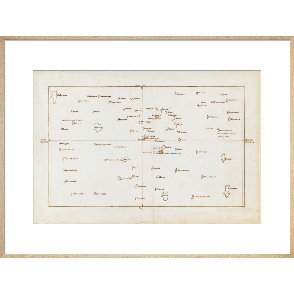 Chart of the Society Islands print in natural frame