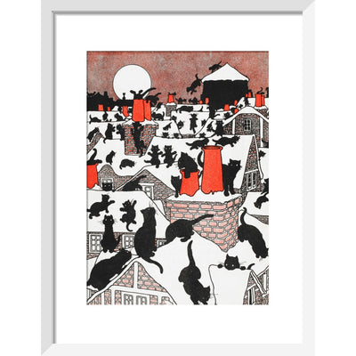 A black cat holiday print in white frame