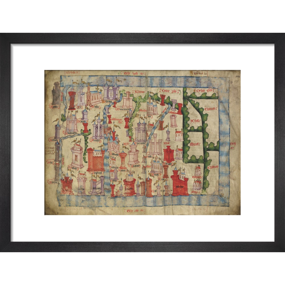 Hardyng's Map of Scotland print in black frame