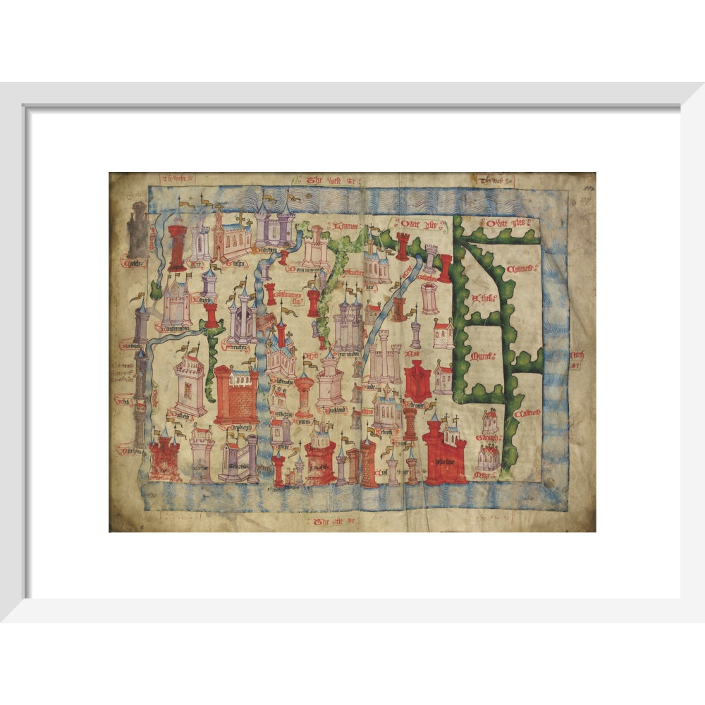 Hardyng's Map of Scotland print in white frame