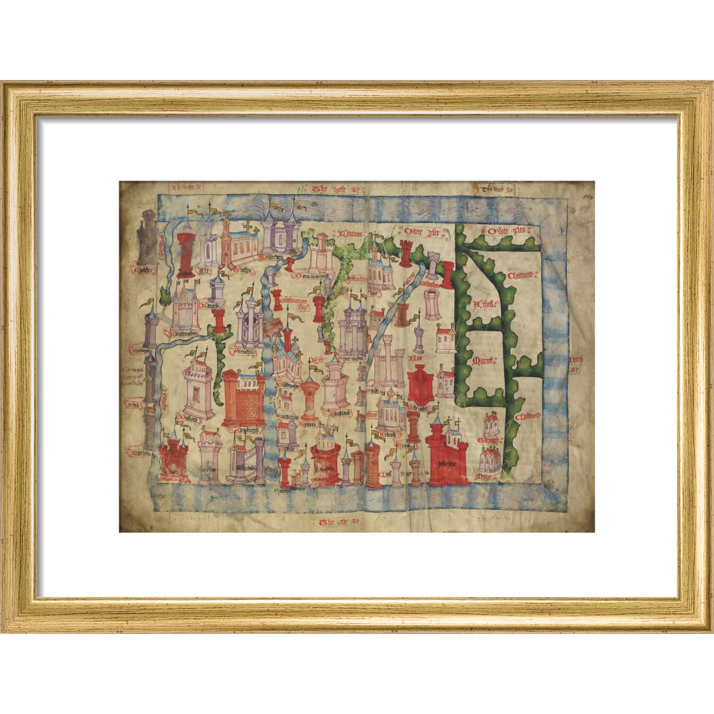 Hardyng's Map of Scotland print in gold frame