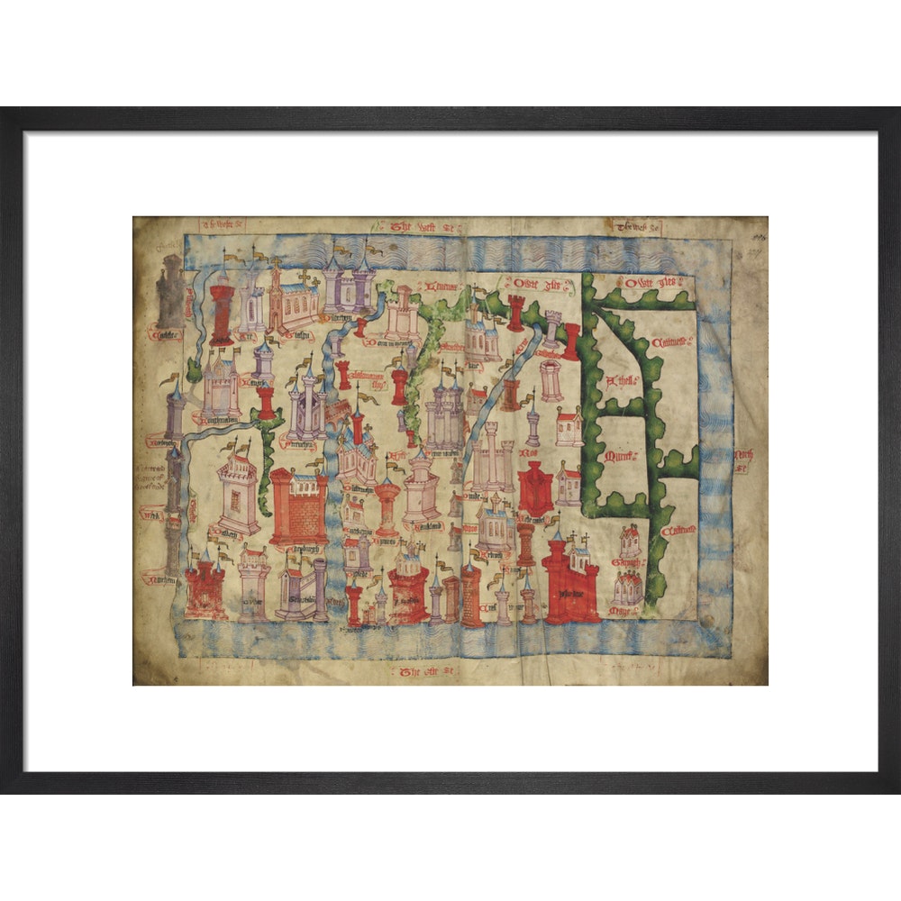 Hardyng's Map of Scotland print in black frame