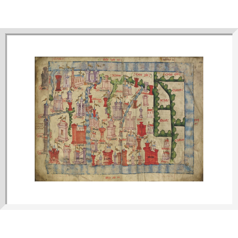 Hardyng's Map of Scotland print in white frame