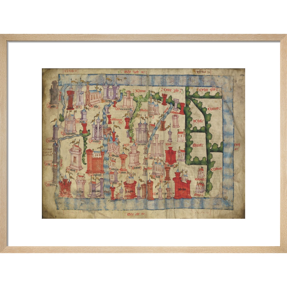 Hardyng's Map of Scotland print in natural frame