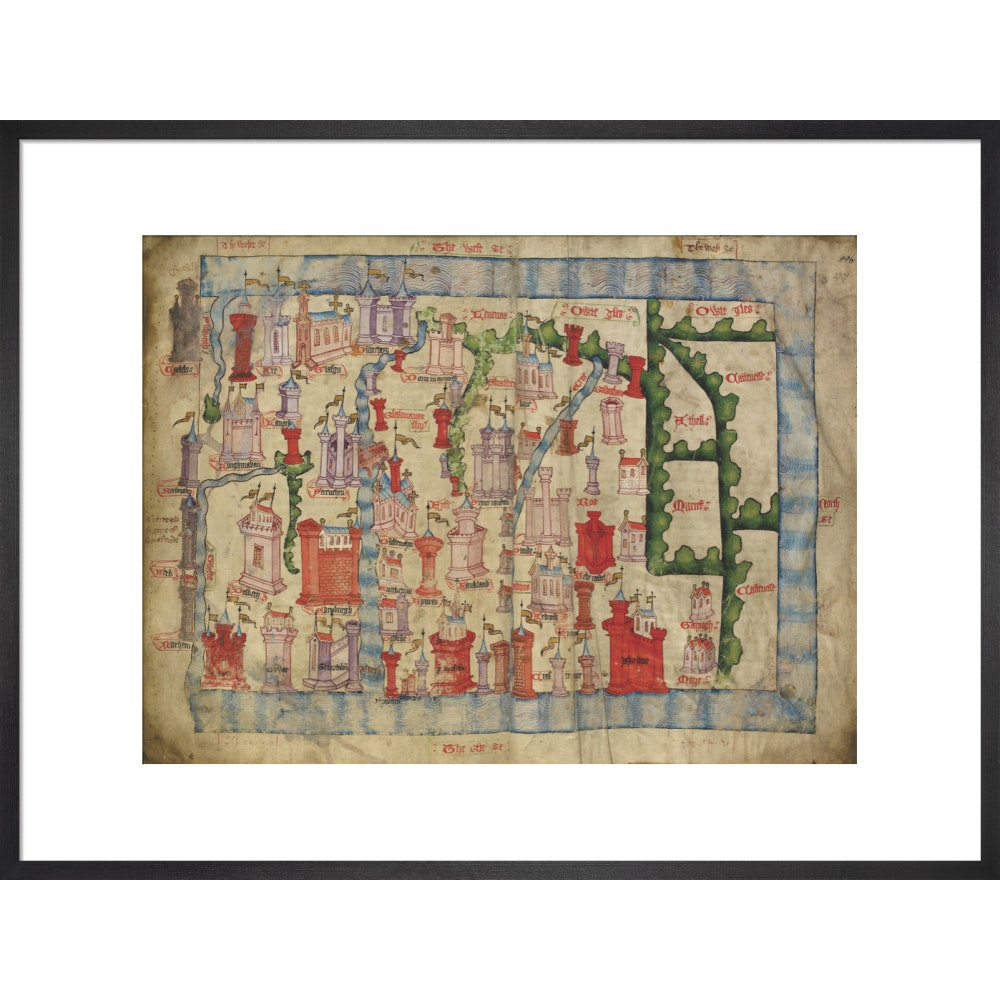 Hardyng's Map of Scotland print in black frame