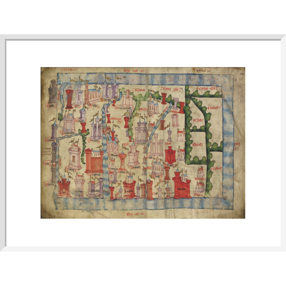 Hardyng's Map of Scotland print in white frame