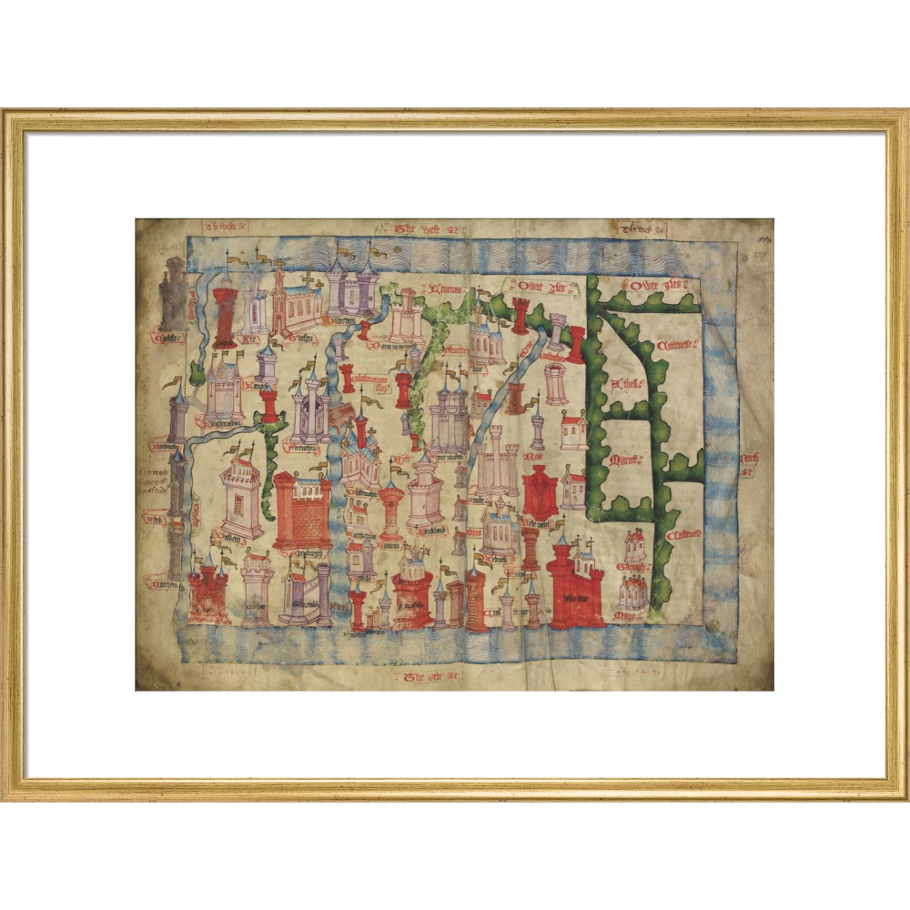 Hardyng's Map of Scotland print in gold frame