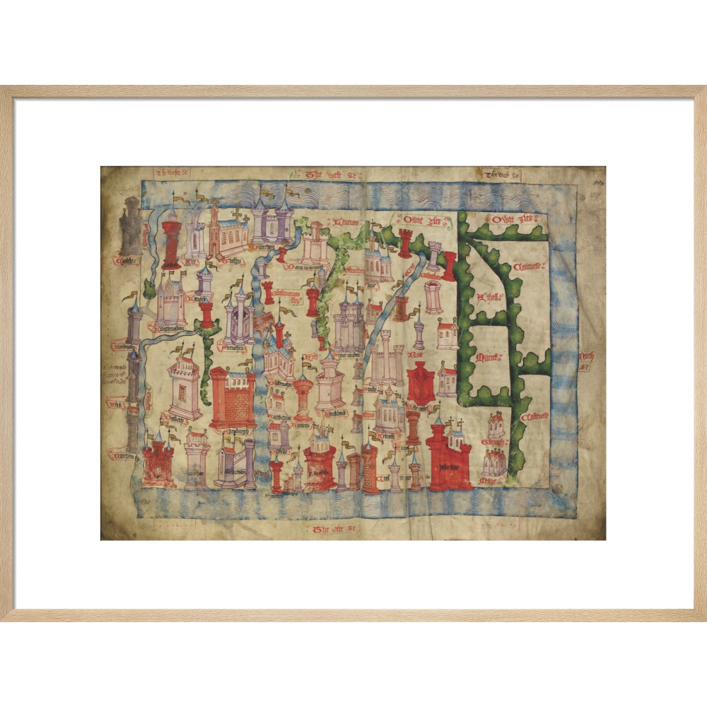 Hardyng's Map of Scotland print in natural frame