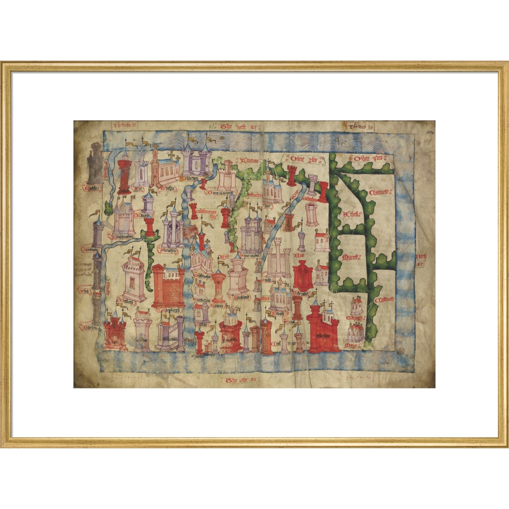 Hardyng's Map of Scotland print in gold frame