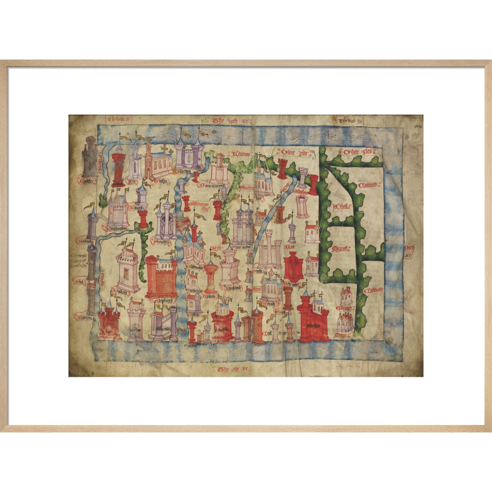 Hardyng's Map of Scotland print in natural frame