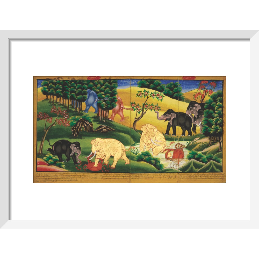 Scenes from the Jatakas print in white frame