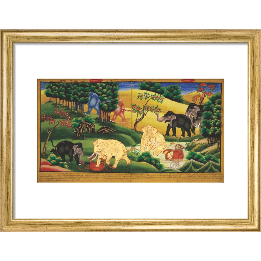 Scenes from the Jatakas print in gold frame
