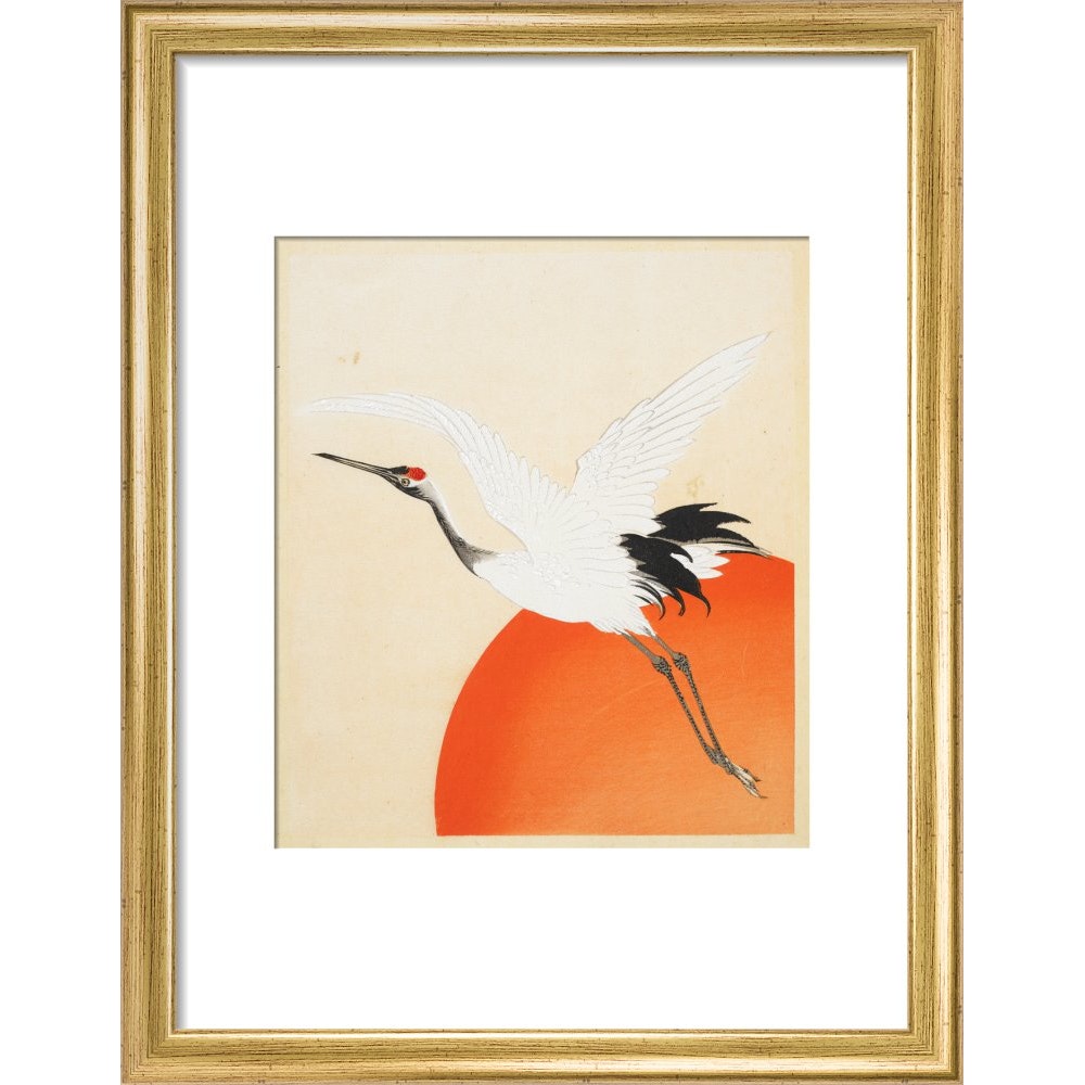 Flying Crane print in gold frame