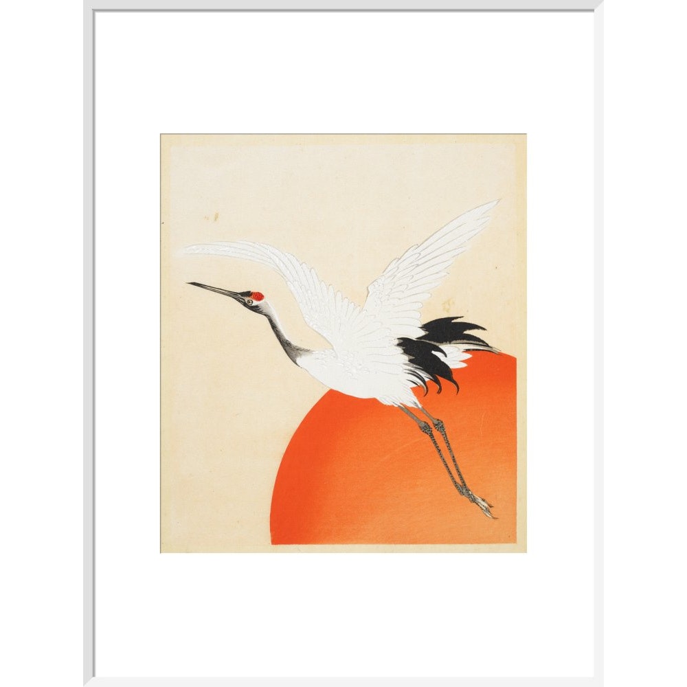Flying Crane print in white frame