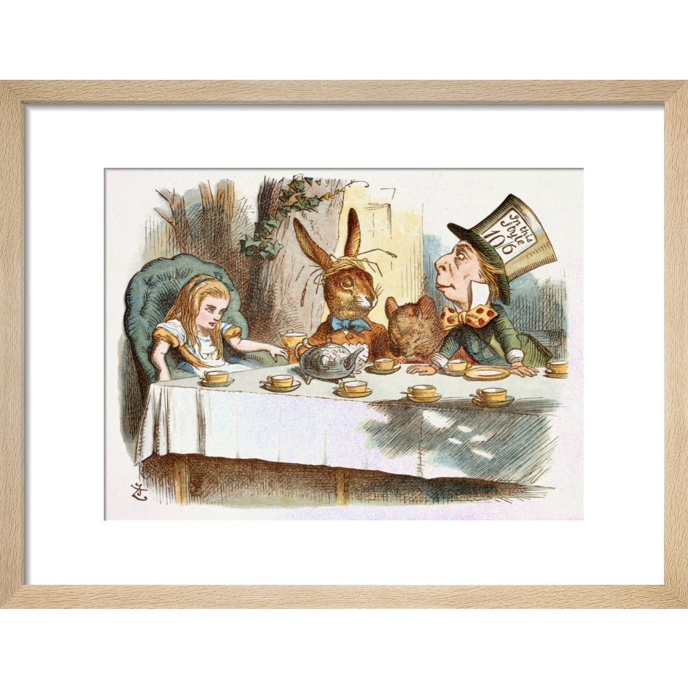 The Mad Hatter's Tea party print in natural frame
