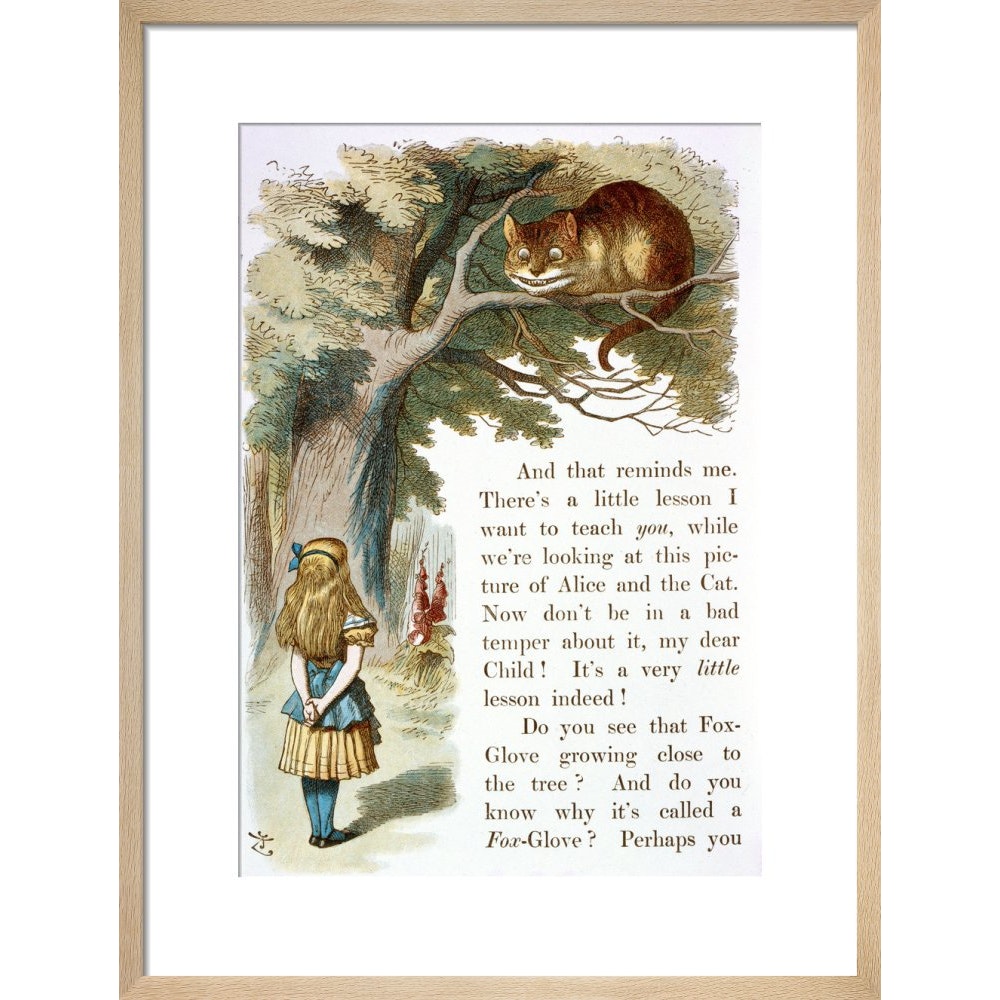 Alice and the Cheshire Cat print in natural frame