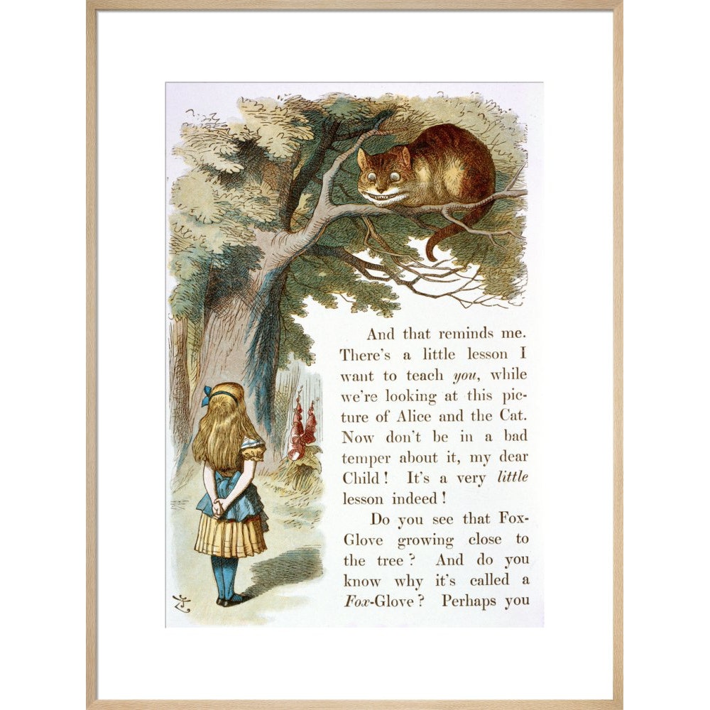 Alice and the Cheshire Cat print in natural frame