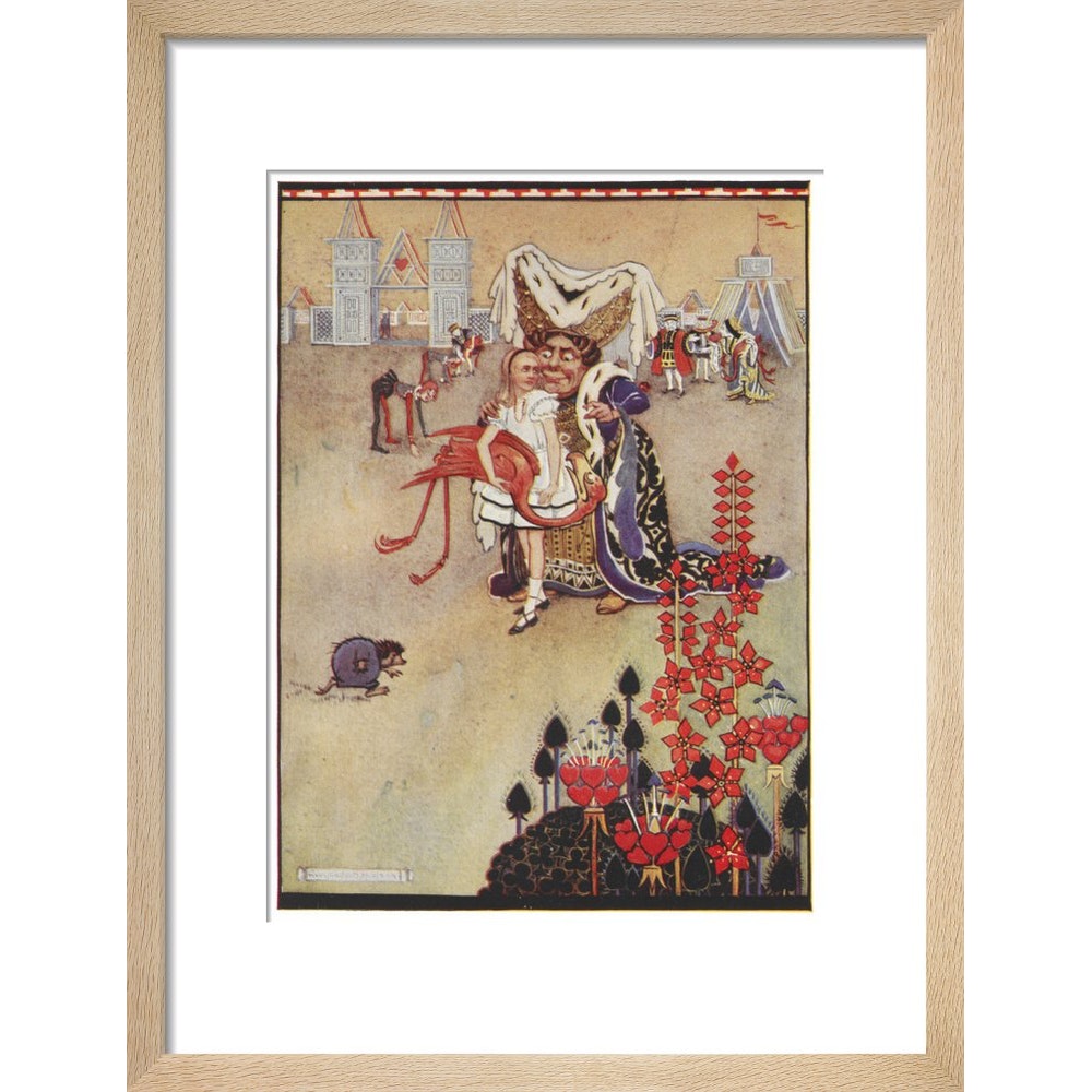 Alice playing croquet print in natural frame
