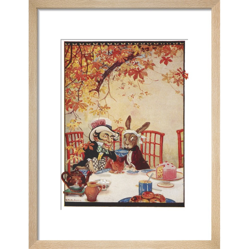 The Mad Hatter's Tea party print in natural frame