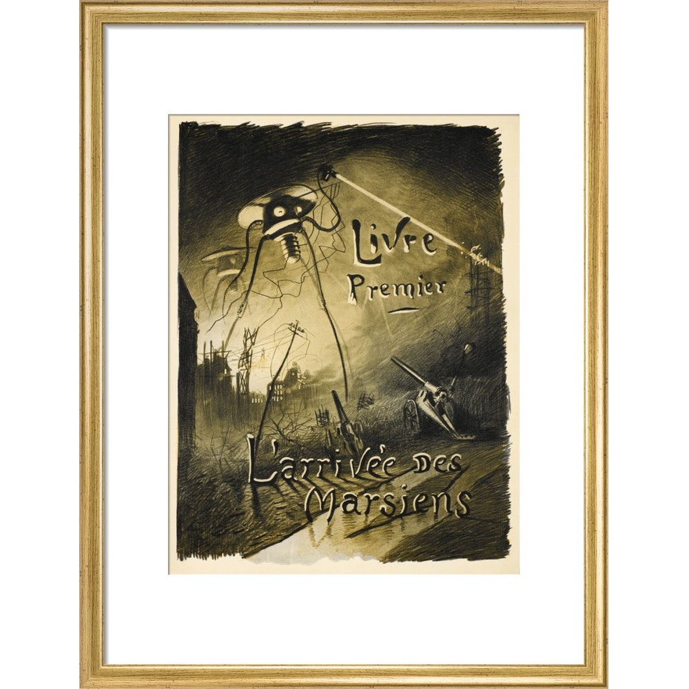 The Martians Arrive print in gold frame