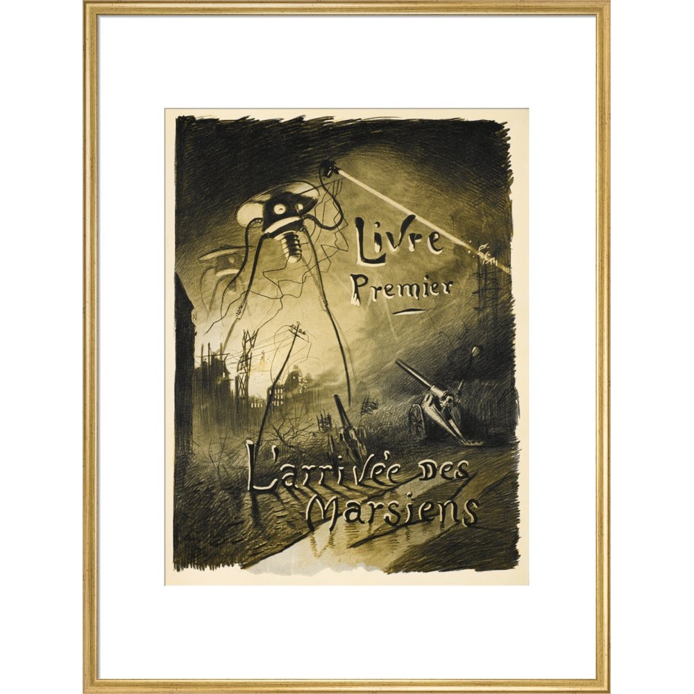 The Martians Arrive print in gold frame