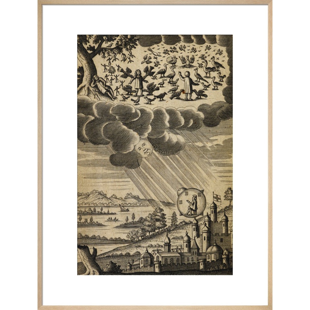 The Comical History of the States and Empires of the Worlds of the Moon and Sun print in natural frame