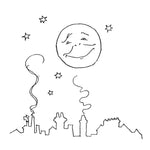 Smiling moon and rooftops print