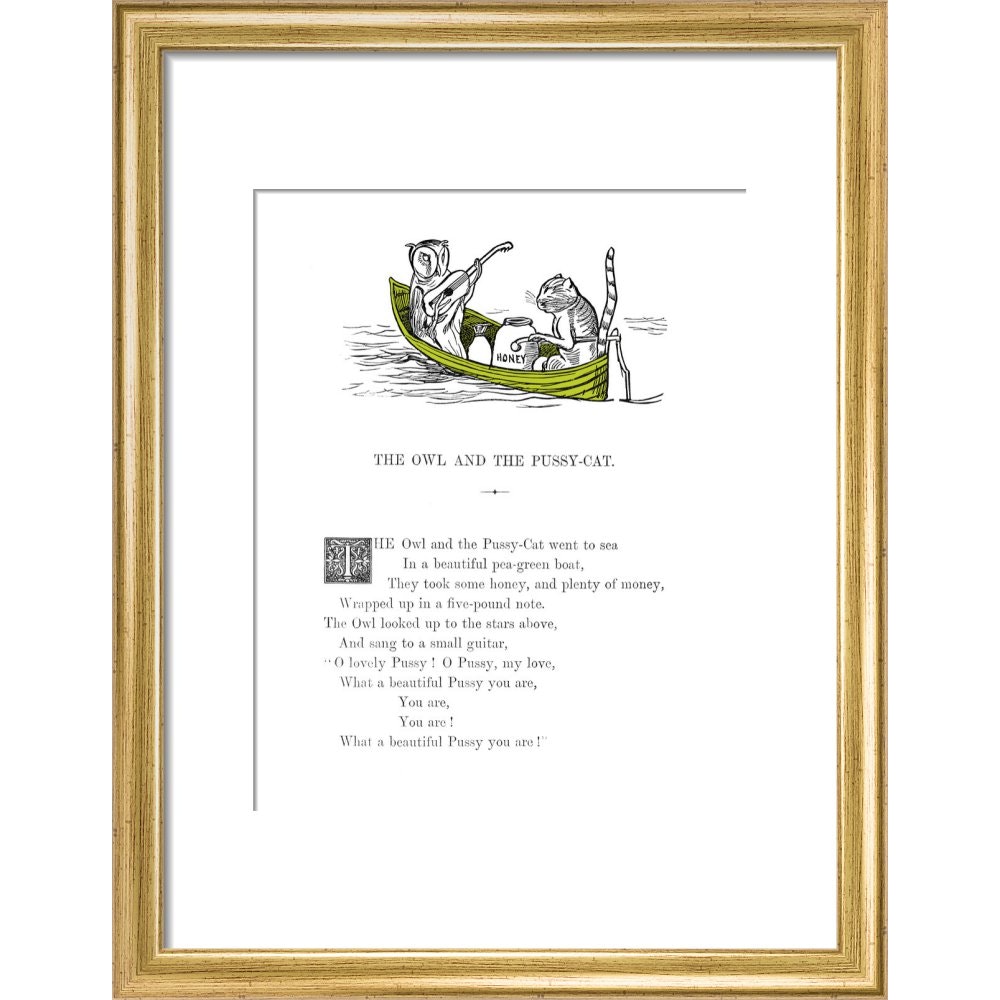 The Owl and the Pussycat print in gold frame