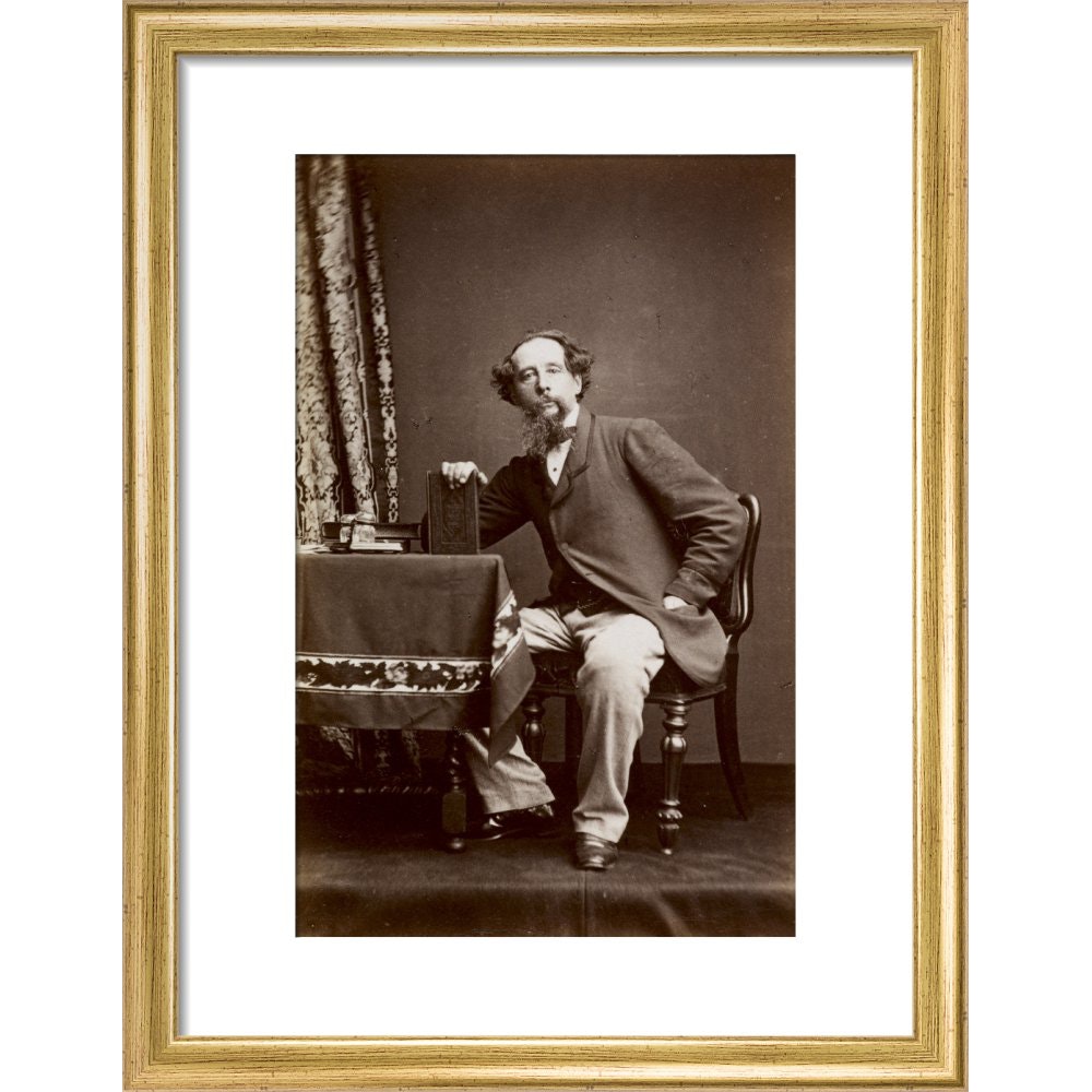 Portrait of Charles Dickens print in gold frame