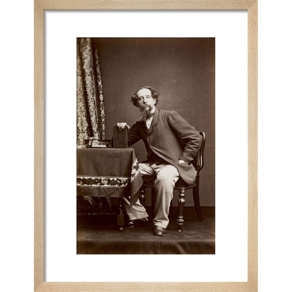 Portrait of Charles Dickens print in natural frame