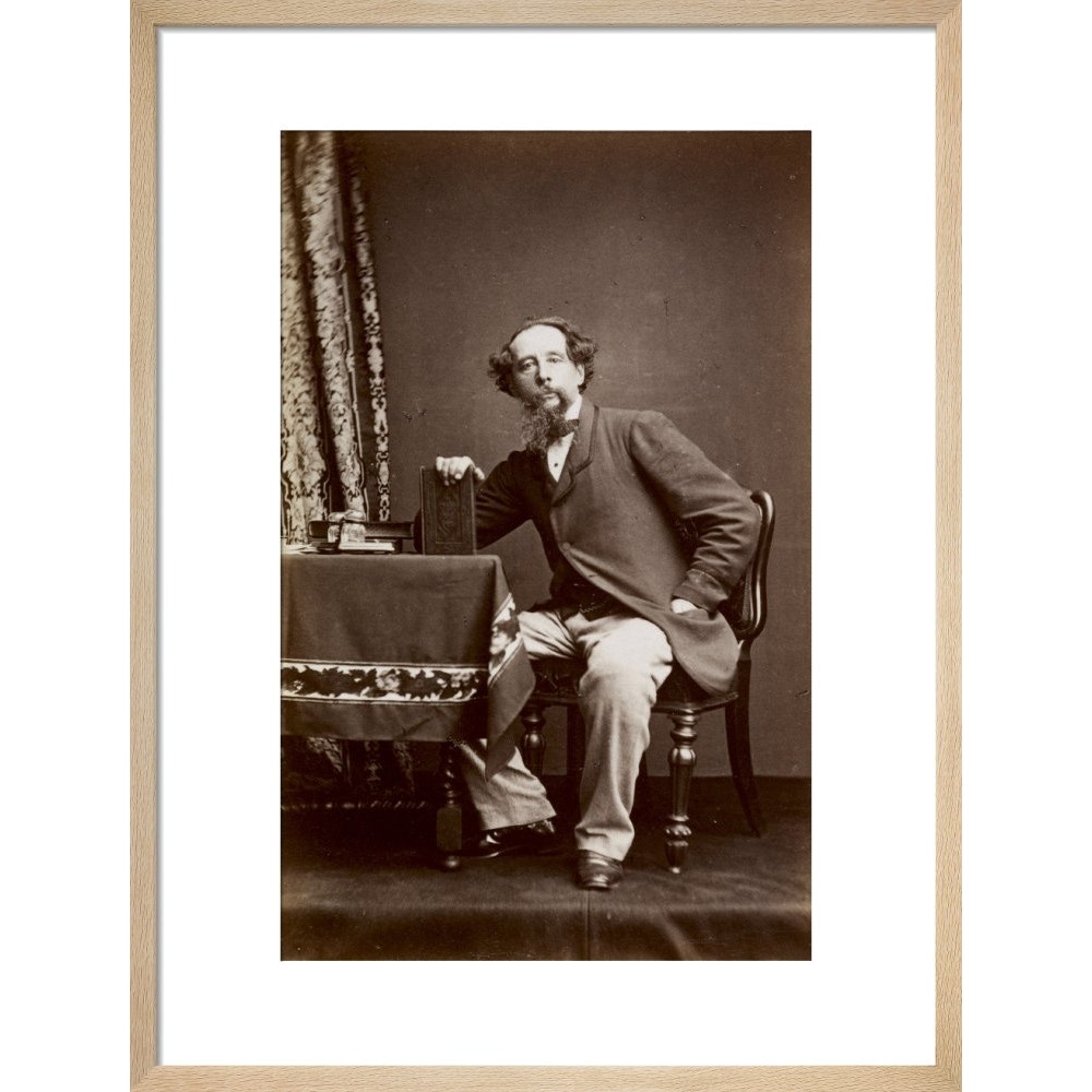 Portrait of Charles Dickens print in natural frame