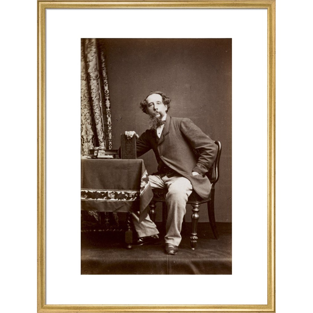 Portrait of Charles Dickens print in gold frame