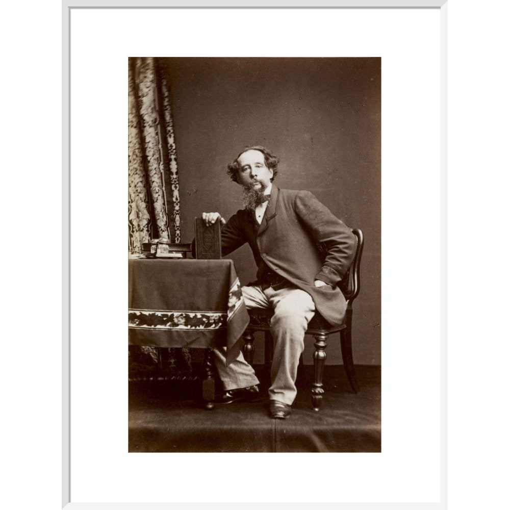 Portrait of Charles Dickens print in white frame