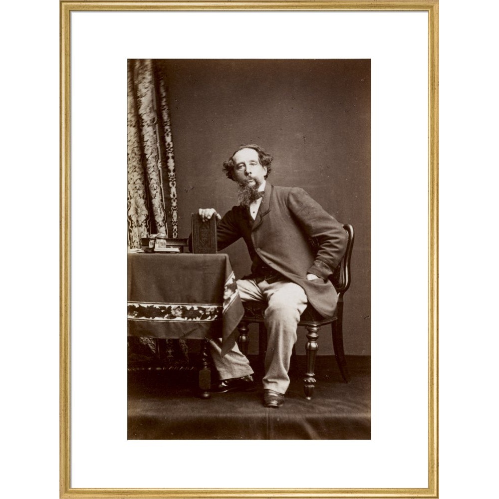 Portrait of Charles Dickens print in gold frame
