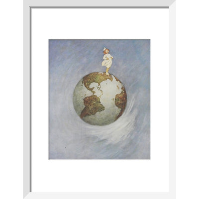 Young girl standing on the Earth print in white frame