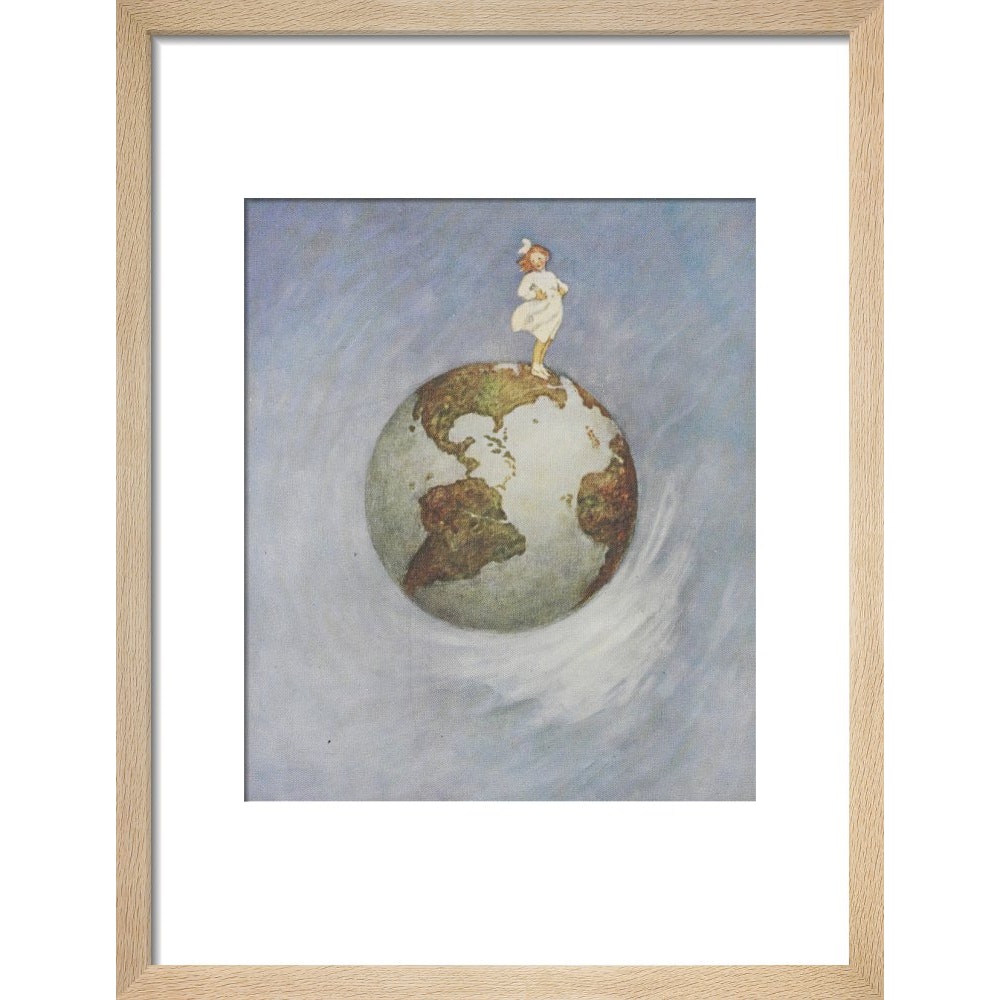 Young girl standing on the Earth print in natural frame