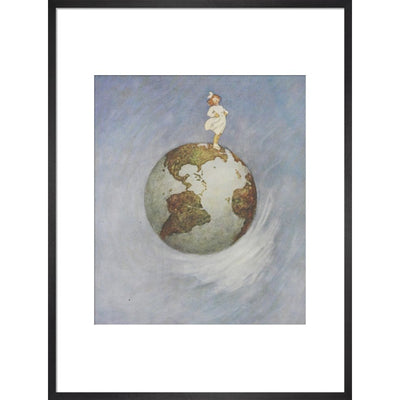 Young girl standing on the Earth print in black frame
