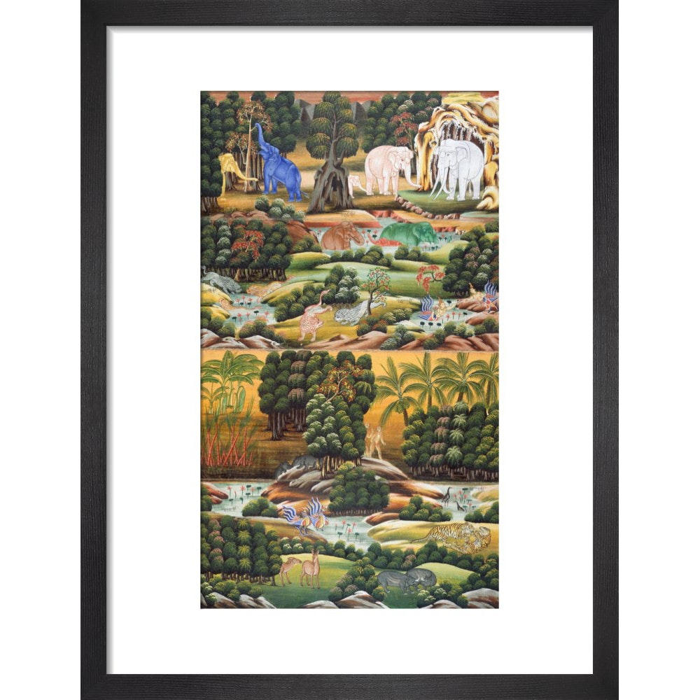 Burmese Buddhist Cosmology print in black frame