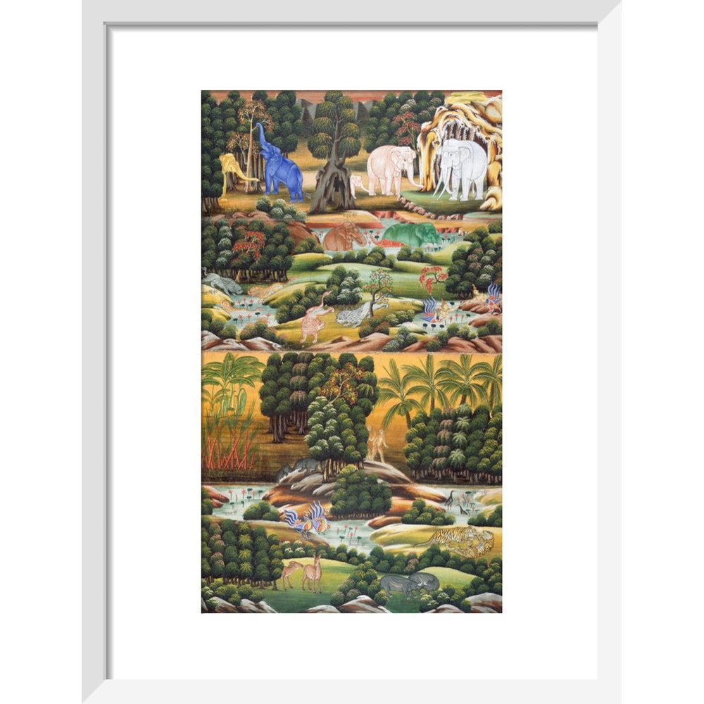 Burmese Buddhist Cosmology print in white frame