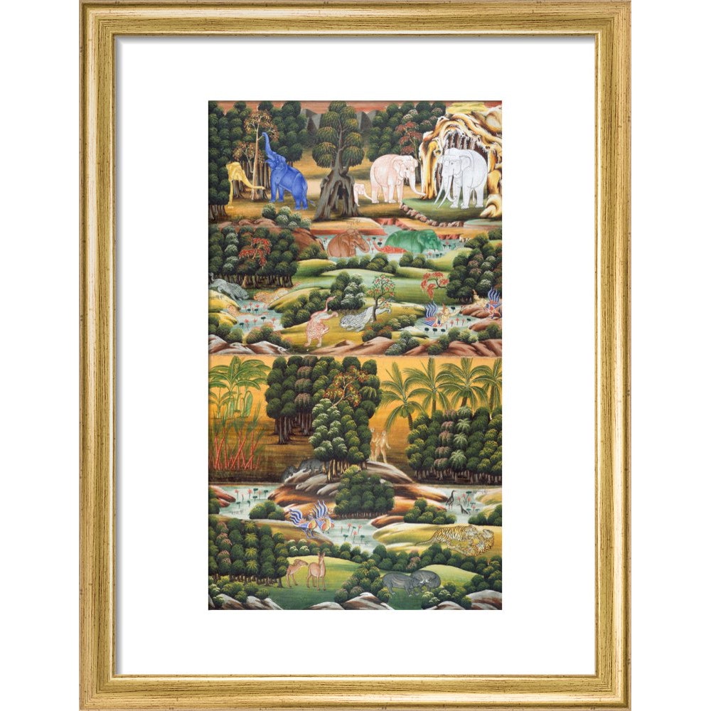 Burmese Buddhist Cosmology print in gold frame