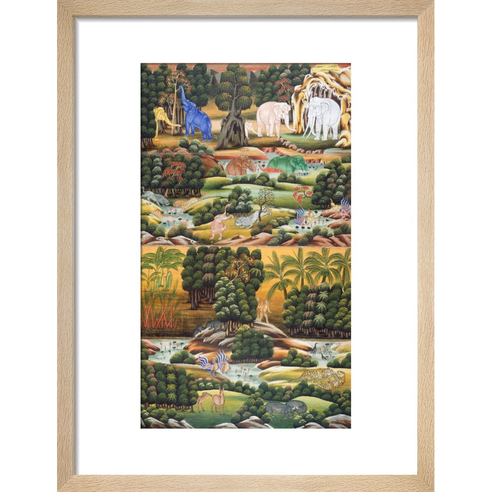 Burmese Buddhist Cosmology print in natural frame